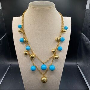 KJL Kenneth Jay Lane Gold and Blue Beaded Necklace